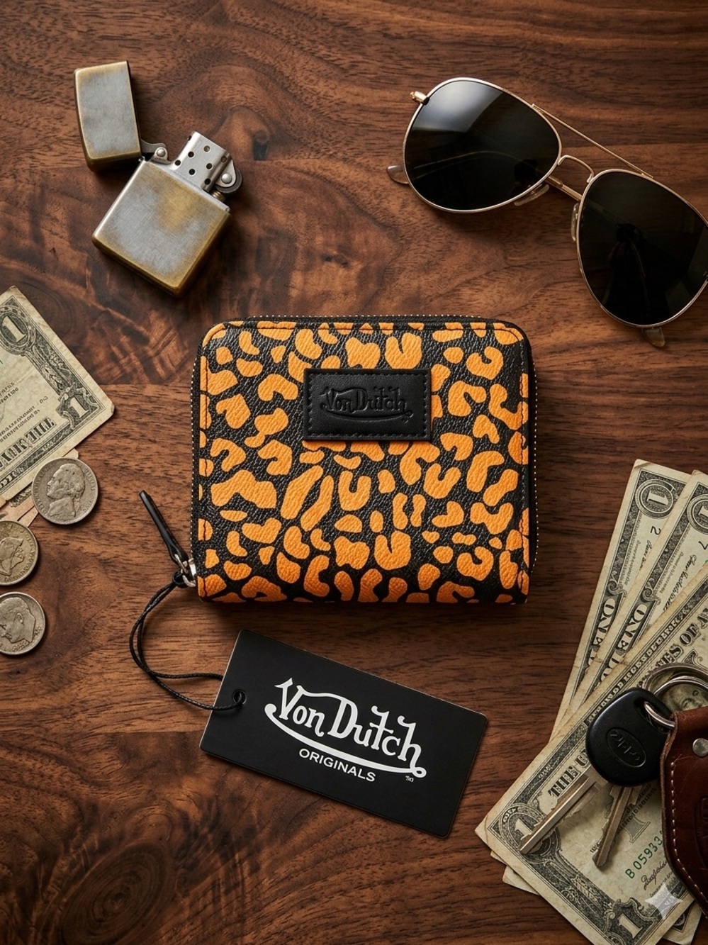 Von Dutch zip around wallet! NWT  orange cheetah print
